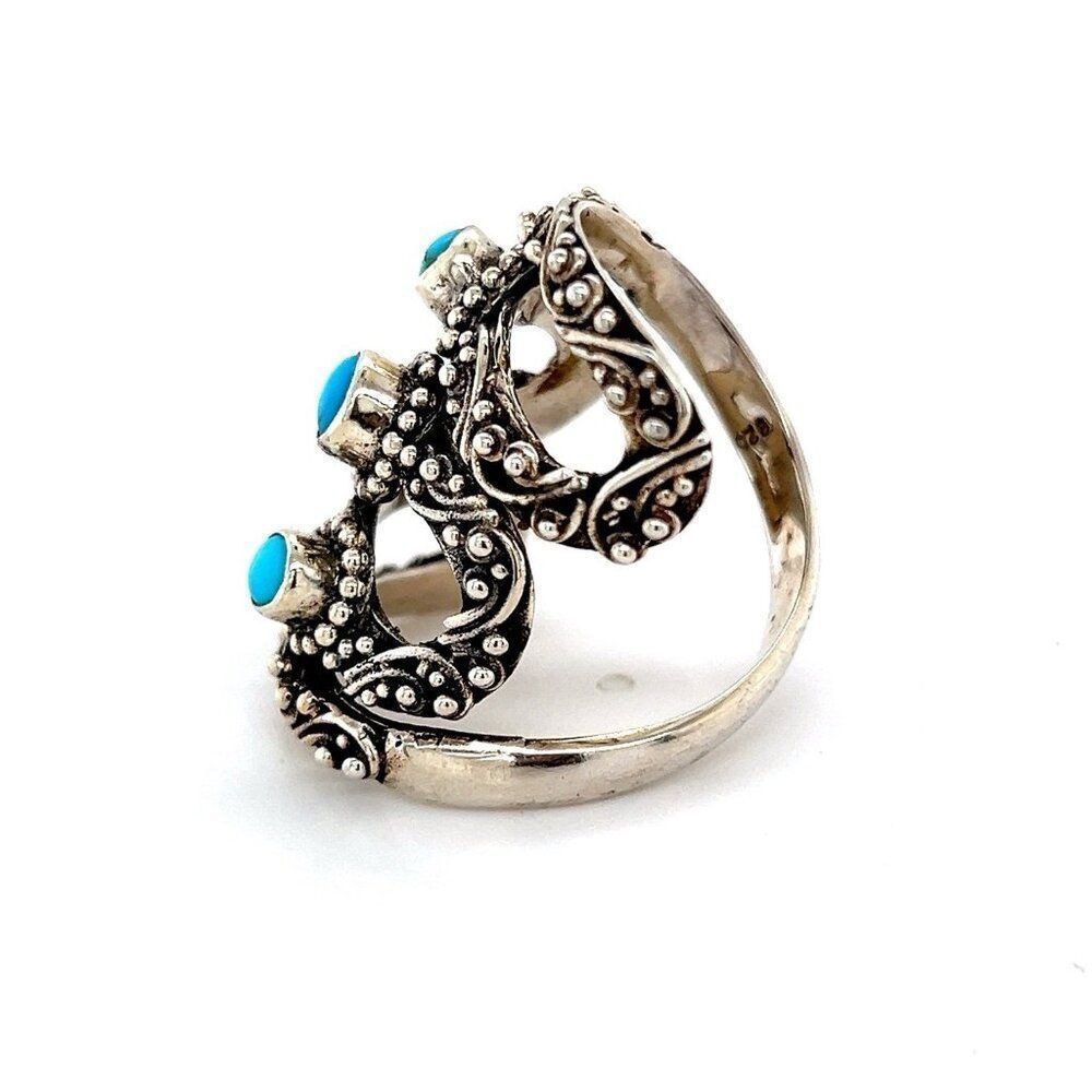 Silver 925 3-Turquoise Wrap Cool Ring - Picture 3 of 13